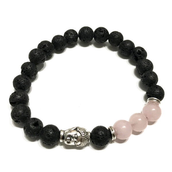 Lavastein Armband Buddha mit Rosenquarz
